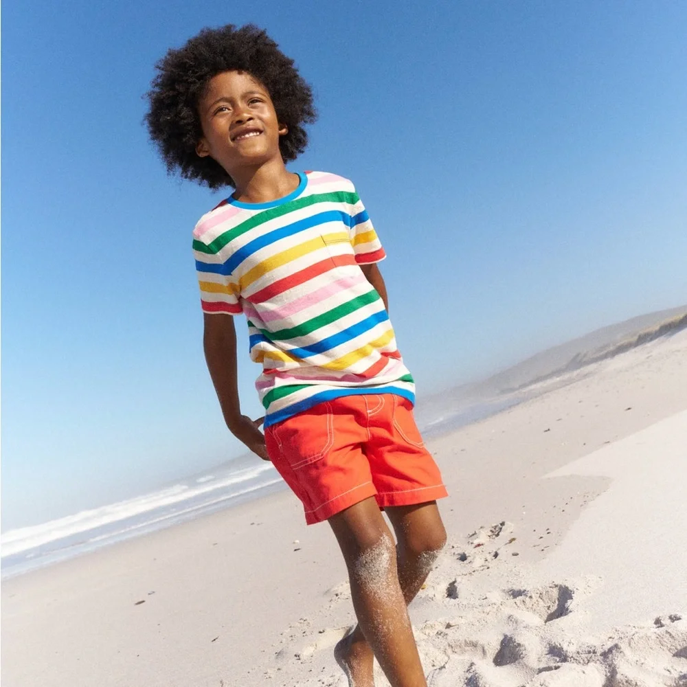 BODEN Everyday Short Sleeve T-Shirt Striped Multi Color size 3-4Y New With Tags